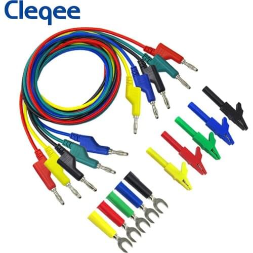 Cleqee P1036A Dual 4mm Banana Plug Test Leads Kit with Alligator Clip & Spade Plug U Type Test Probe for Multimeter Testing