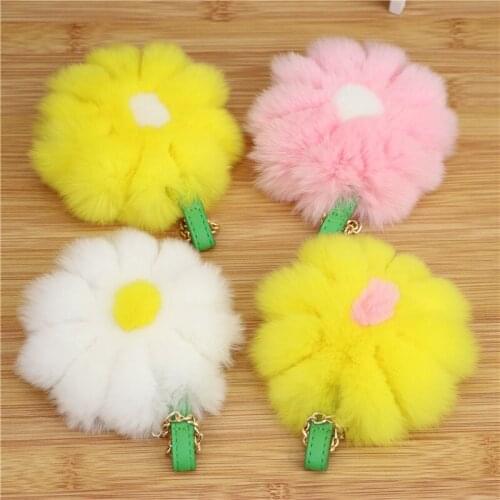 Rex rabbit hair small daisy fur pendant small fresh small flower bag ornaments plush sun flower car keychain