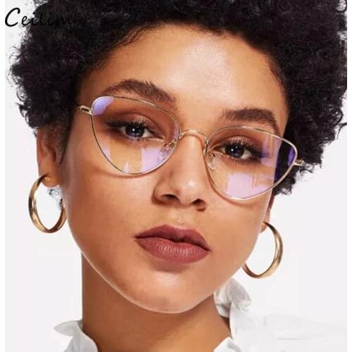 Trendy Clear Lens Cat Eye Glasses Women 2020 Vintage Metal Spectacle Frames Fake Glasses Transparent Optical Eyeglasses Frame