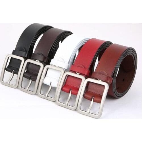 New Wide Genuine Leather Belt Designer Cowhide Waistband Female Vintage Square Pin Buckle Waist Belts for Women Dress Jeans