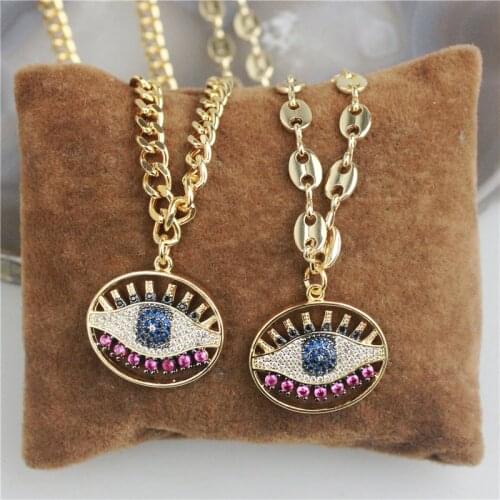 18inch 5pcs/lot New design cz necklace,colorful eye shape cubic zircon component jewelry,popular plated chain necklace wholesale