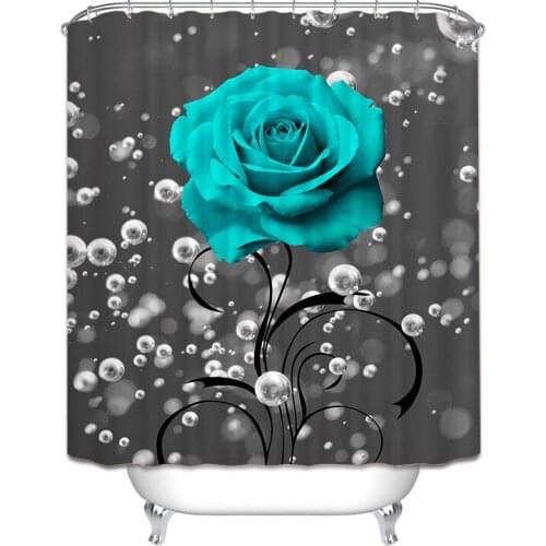 Popular Polyester Waterproof and Mildew Proof Shower Curtain 3D Home Decor Blue Rose Shower Curtain Partition Curtain