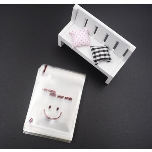 100pcs/lot 7x7+3cm smile Transparent Cookie Packaging Bags Self-adhesive Plastic Biscuit Bag Wedding Candy Bags