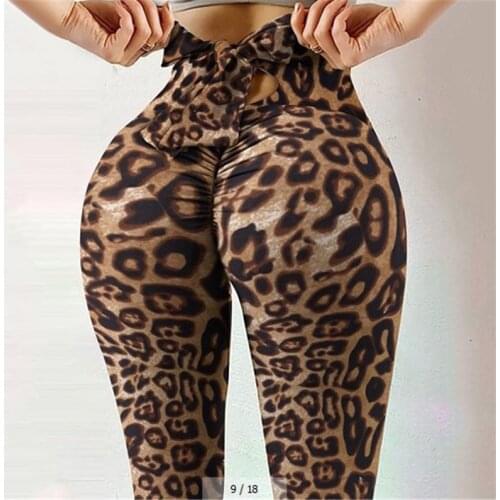 Push Up Legging Workout Sexy Women Leopard Butterfly Print Legging Fitness Pants Bow Lace-Up Elastic High Waist Tight Trousers