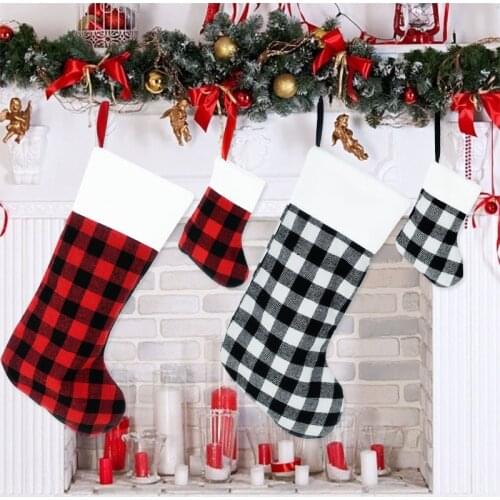 Christmas Stockings Black Red Lattice Fireplace Hanging Stockings Candy Gift Socks Bags For Xmas Tree New Year Party Home Decor