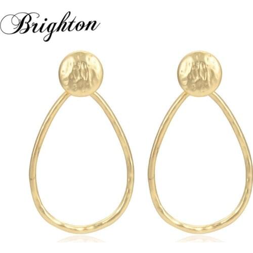 Brighton 2021 Trendy Bijou Round Dangle Earrings For Women Fashion Big Water Drop Metal Pendientes Retro Jewelry Gift Wholesale