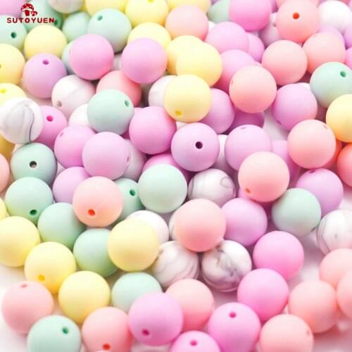 Sutoyuen 50pcs Silicone Beads 15mm Round Loose Jewelry Teething Accessories DIY Nursing Necklace Bracelet Beads Baby Teether