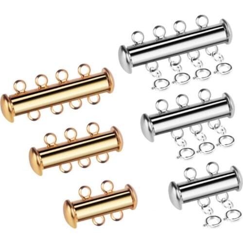 2 Set Gold and Silver Plated Brass Strand Slide Magnetic Tube Lock Jewelry Connectors Spacer Clasp for DIY Necklace Bracelet