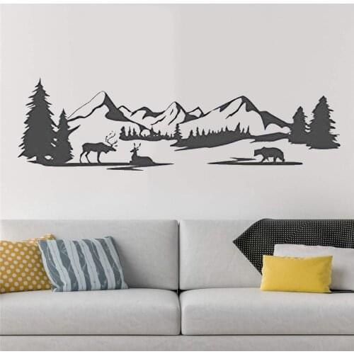 Nursery Wall Sticker Mountain Wall Decals With Forest Landscape Animal Bear Deer Roll Vinyl Stickers Decor Mural DW8903