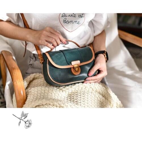 High-quality French hit color genuine leather saddle bag shoulder messenger bag small bag handmade leather mini handbag