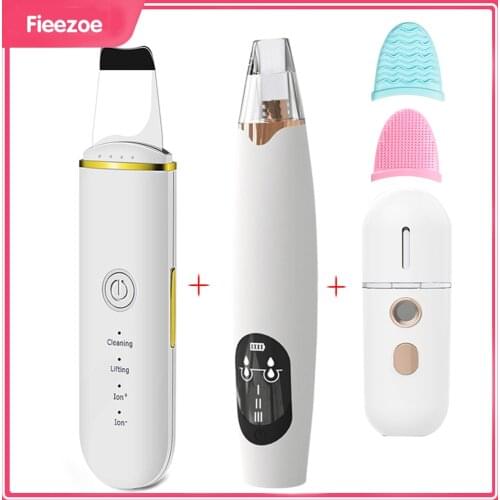 Fieezoe Ultrasonic Skin Scrubber Beauty Blackhead Remover Acne Skin Care Blackhead Vacuum Nano Mist Sprayer Limpieza Facial