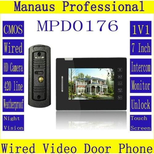 Smart Home Handfree Intercom System 1V1 Video Door Bell 7 inch color display screen Video Doorphone support to Mic&Speaker D176b