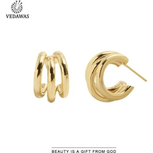 Vedawas Vintage Gold Color C-shaped Circle Stud Earrings For Lady 2020 Punk Style Copper Statement Earring Sweater Accessories