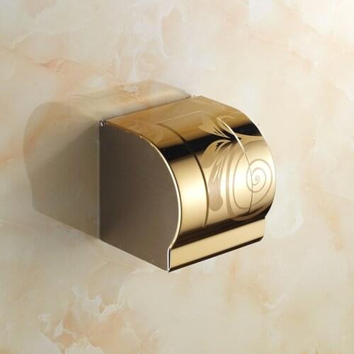 Stainless steel waterproof bathroom tissue box holder, Antique toilet paper roll holder, European style kitchen gold paper rack