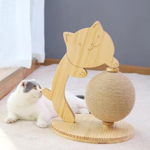 Rotating Globe Cat Toys Wood Cat Scratcher Post Cat Scratching Climbing Tree Frame Pet Furniture Kitten Play Sisal Ball Toys