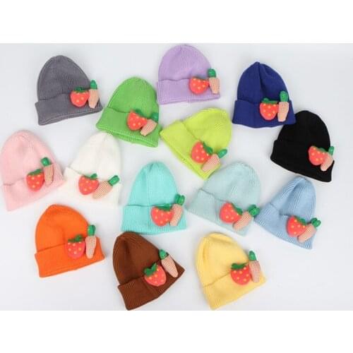 Handmade Cartoon Strawberry Carrot Knitting Hats For Parents Children Cosplay Winter Beanie Hats Birthday Gift Gorras