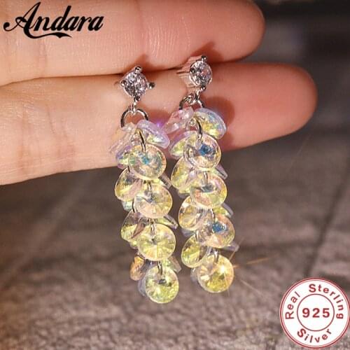 New Design Fashion 925 Sterling Silver Stud Earrings, Crystal Long Earrings for Women Girls Gift Statement Jewelry Pendant