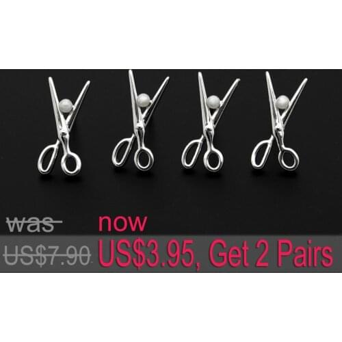 2 Pairs Scissor Stud Earrings Freshwater Pearls Earings Women Boucles D'oreilles Perle Kolczyki Perel Kupe Parel Oorbellen E2711