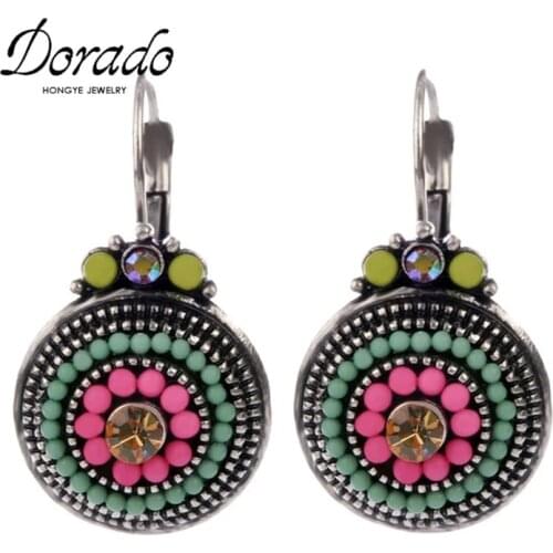 Zircon Resin Beads Drop Earrings For Women Retro New Alloy Round Female Hanging Dangle Earring Fashion Ear Jewelry Brincos