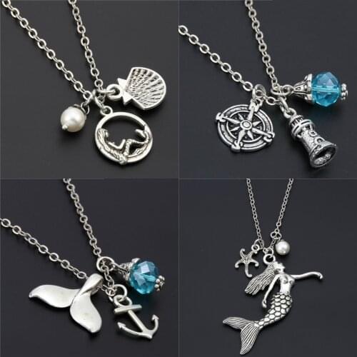 1pc Ocean Jewelry Mermaid Charms Shell Pendant Neckalce For Women Beach Jewelry Summer Gift