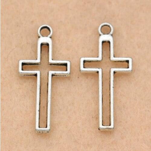 10pcs Antique Silver Plated Hollow Cross Charms Pendants Jewelry Diy Bracelet Accessories Jewelry Findings 23x11mm