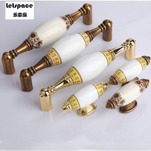128mm Retro fashion elegant Printed ceramics wardrobe kitchen cabinet door handle bronze gold drawer tv cabinet cupboard knob 5"