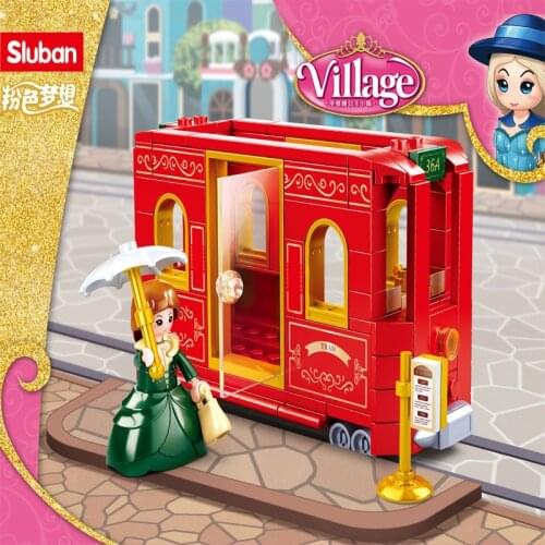 145Pcs SLuban B0869 St. Via Princess Town Series Sightseeing tram Childrens Assembled Building Block Toys for Girls Cute Gift