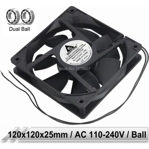 20 pcs lot AC 110V 115V 120V 220V 240V 2Pin 120mm x 25mm 12CM Dual Ball EC Brushless Cooling Fan for Cooler Ventilation Exhaust