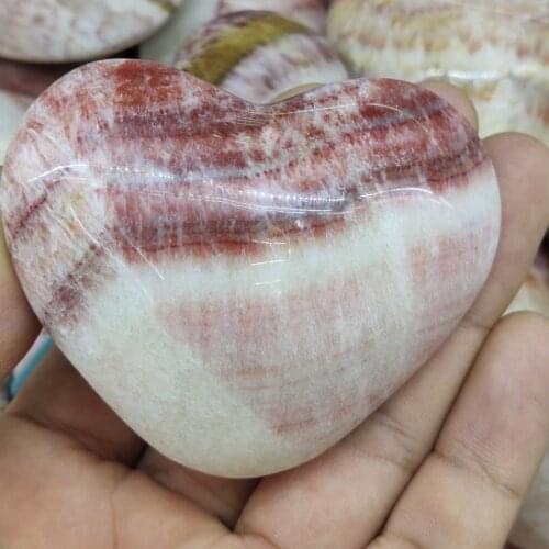 200g Natural Tricolor Calcite Pork Stone Crystal Heart 1 pcs