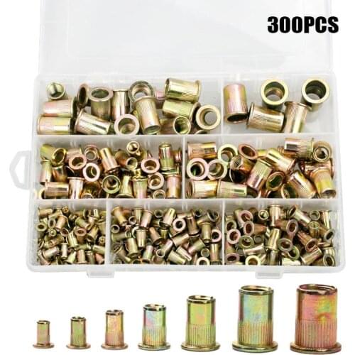 300pcs boxed carbon steel rivet nut carbon steel M3 M4 M5 M6 M10 M12 flat head rivet nut set hardware parts