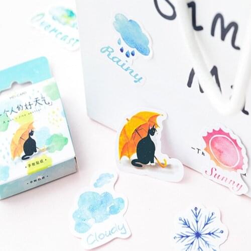 46pcs Weather Icons Mood Diary Stickers Cute Colorful Cloud Stickers Journal Diary Scrapbooking Stationery