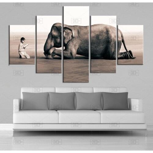 5 Pieces Dust and Snow Canvas Art Elephant Animals Canvas Paintings Posters Decorative Wall Pictures Living Room Decor No Frame