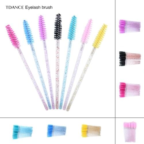 50 pcs / bag eyelash brush disposable mascara stick applicator brush eyebrows eyelashes 7 color crystal eyelash brush beauty too