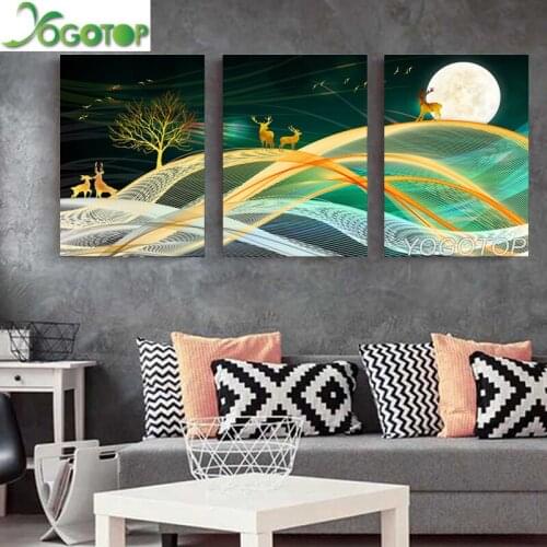 5D Diy Diamond painting cross stitch Deer Golden Sun Tree Diamond Embroidery Full Drill Diamond mosaic Rhinestone 3 piece ML1390