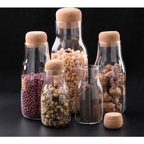 600/300/150ML Glass Storage Bottles for Bulk Products Containers with Lid Cork Column Sealed Jar Food Spices Organizer Cans