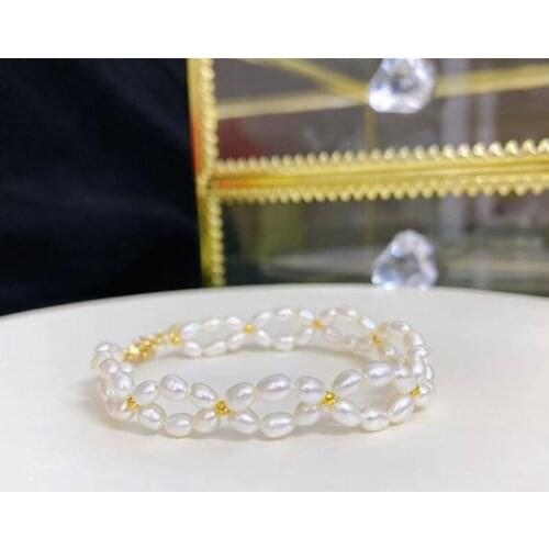 Free shipping best seller lady wedding handcraft natural white tiny real pearl gold plated girl bracelet high quality jewelry