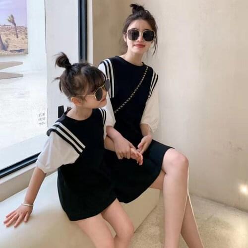 Woman Fashion Dresses for Mother Daughter patchwork Girls Dress Mommy and Me Party Dress Family Matching Clothes Outfits