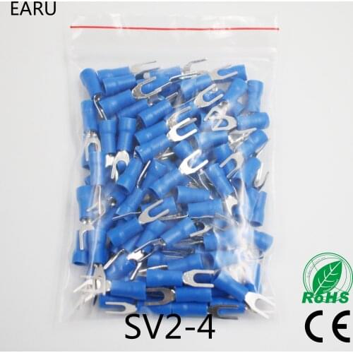 SV2-4 Blue Furcate Cable Wire Connector 1000PCS/Pack Furcate Pre-Insulating Fork Spade 16~14AWG Wire Crimp Terminals SV2.5-4 SV