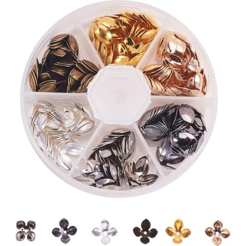 108Pcs Metal Iron 4-Petal Flower Loose Spacer Bead Caps for DIY Jewelry Making Findings 14.5x7.5mm