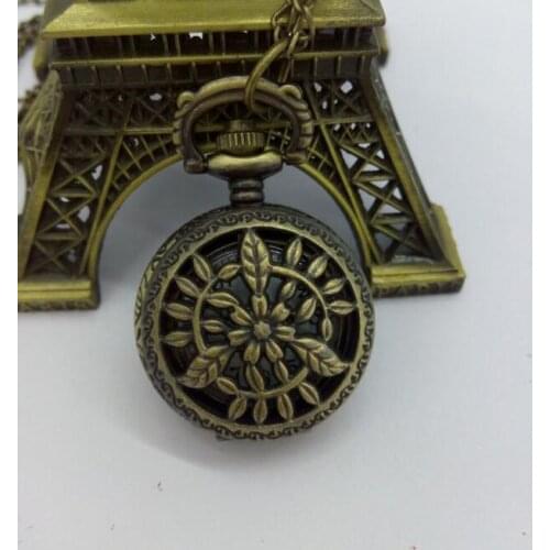 Fashion Modern bronze Flower Quartz Pocket Watch Necklace Pendant Women Lady Girl Birthday Gift Relogio De Bolso Antigo