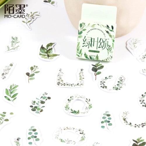 46Pcs/Box Green Leaves Stickers Cute Plant Stickers Scrapbooking Diary Notebooks Stickers