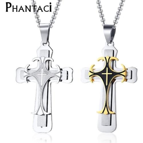 No Fade Big Cross 316L Stainless Steel Men Necklaces Hiphop Rock Slide Peace Long Chain Man Necklace Pendants Punk Jewelry