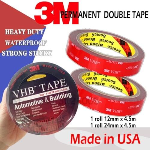 3M VHB Permanent Double Sided Tape MADE IN USA 24mm x4.5m Foam Tape Automotive & Building Rear Spoiler Body Side Molding Emblems