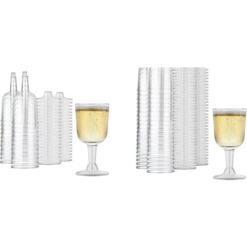 Clear Plastic Wine Glass Recyclable - Shatterproof Wine Goblet - Disposable & Reusable Cups for Champagne, Dessert
