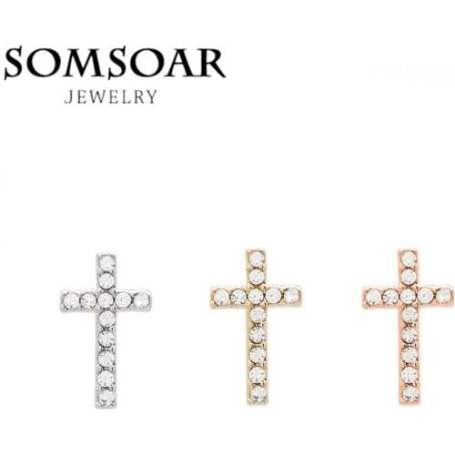 Somsoar Jewelry Crystal Cross DIY Charms fit Leather wrappable Bracelet 10pcs/lot
