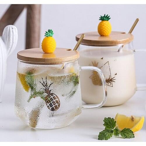 High Temperature Resistant Glass with Handle Household Pineapple Cup Office Tea Cup Mug Breakfast Coffee Cup
