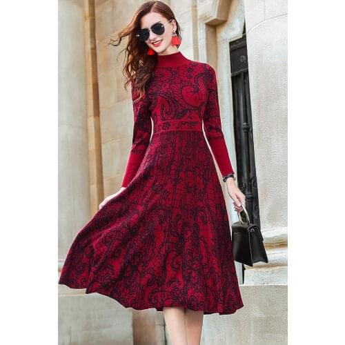 ZUOMAN Red autumn/winter 2020 new turtle neck long sleeve cultivate ones temperament sweater knitting dress knee-length dress