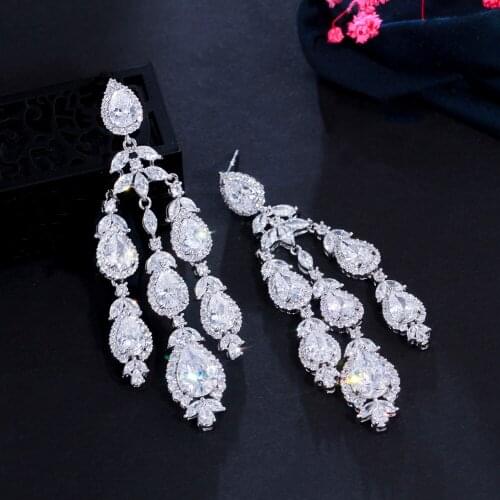 ThreeGraces Noble Design Cubic Zirconia Luxury Bridal Wedding Long Chandelier Earrings for Women Party Jewelry Accessories ER686
