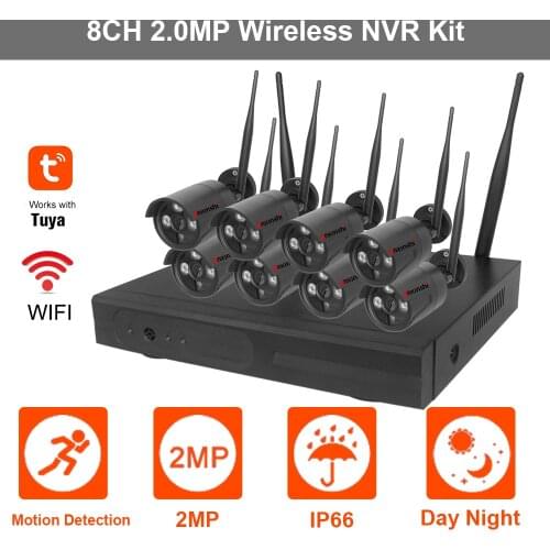 1080P AI human body detection 8-channel NVR wireless kit with 8 3.6mm Lens wifi ip cameras Plug&play P2P remote access