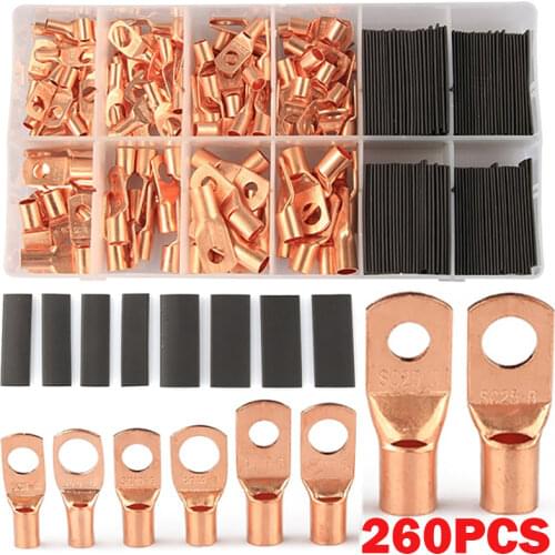 60Pcs Wire Lug Connector Ring SC6-25 Copper Connectors Bare Cable Electric Crimp Terminal Connector Kit